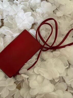 Compact Red Leather Crossbody Phone Bag